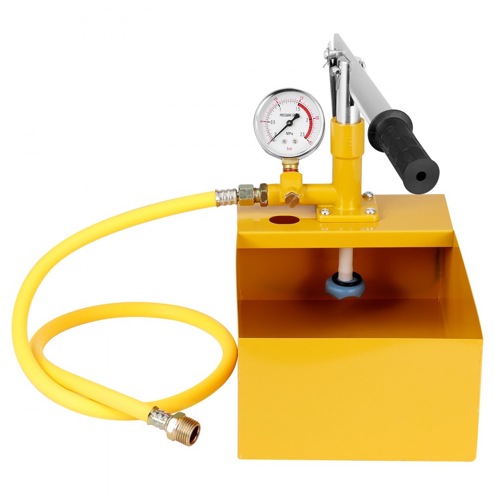 Bomba de prueba hidrostática VEVOR, máx. 25 bar/362 PSI, kit de comprobador de presión de agua manual hidráulico de una sola válvula con manómetro, tanque de agua de 1,4 galones, manguera de 3 pies con conector de rosca externa de 1/2 pulgada para tubería