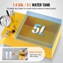 Bomba de prueba hidrostática VEVOR, máx. 25 bar/362 PSI, kit de comprobador de presión de agua manual hidráulico de una sola válvula con manómetro, tanque de agua de 1,4 galones, manguera de 3 pies con conector de rosca externa de 1/2 pulgada para tubería