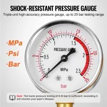 Bomba de prueba hidrostática VEVOR, máx. 25 bar/362 PSI, kit de comprobador de presión de agua manual hidráulico de una sola válvula con manómetro, tanque de agua de 1,4 galones, manguera de 3 pies con conector de rosca externa de 1/2 pulgada para tubería