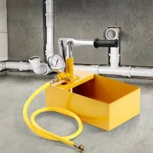 Bomba de prueba hidrostática VEVOR, máx. 25 bar/362 PSI, kit de comprobador de presión de agua manual hidráulico de una sola válvula con manómetro, tanque de agua de 1,4 galones, manguera de 3 pies con conector de rosca externa de 1/2 pulgada para tubería