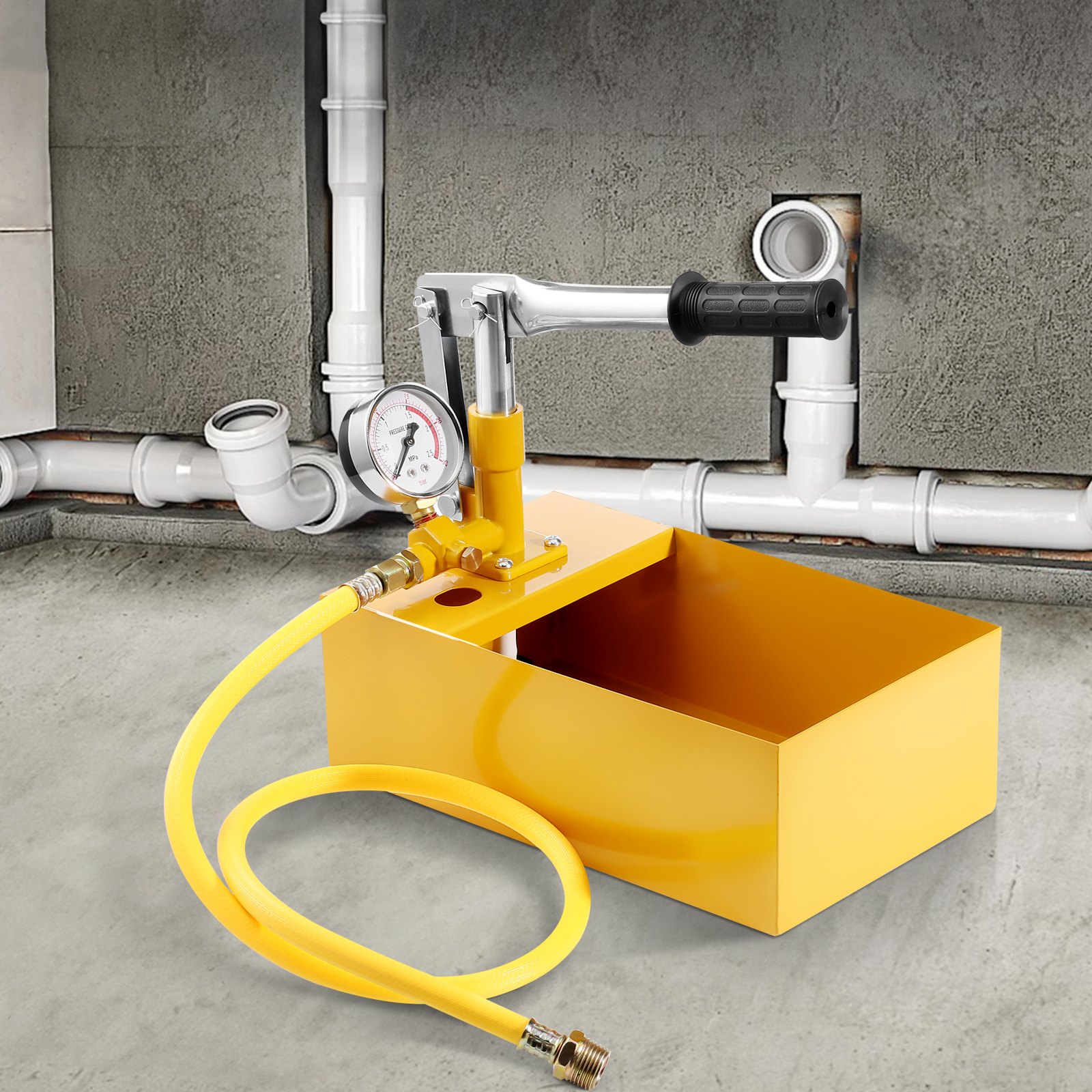 VEVOR Bomba de Prueba Hidrostática 25 Bar Kit de Probador de Presión de Agua Manual Hidráulico de Válvula Simple con Tanque de Agua 5L Manguera de 1m con Conector de Rosca Externa de 1/2" para Tubería