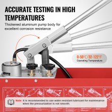 Bomba de prueba hidrostática VEVOR, máx. 25 bar/362 PSI, kit de comprobador de presión de agua manual hidráulico de doble válvula con manómetro, tanque de agua de 2,8 galones, manguera de 4,6 pies con conector de rosca externa de 1/2 pulgada para tubería