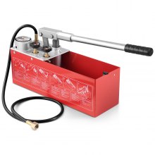 Bomba de prueba hidrostática VEVOR, máx. 25 bar/362 PSI, kit de comprobador de presión de agua manual hidráulico de doble válvula con manómetro, tanque de agua de 2,8 galones, manguera de 4,6 pies con conector de rosca externa de 1/2 pulgada para tubería