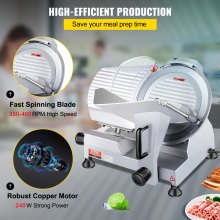 VEVOR Cortadora de carne comercial de 240 W, cortadora eléctrica de alimentos Deli, cortadora de alimentos eléctrica con hoja de acero al carbono de 10", cortadora de carne de 350-400 RPM, grosor ajustable de 0 a 0,47 pulgadas para uso comercial y doméstico