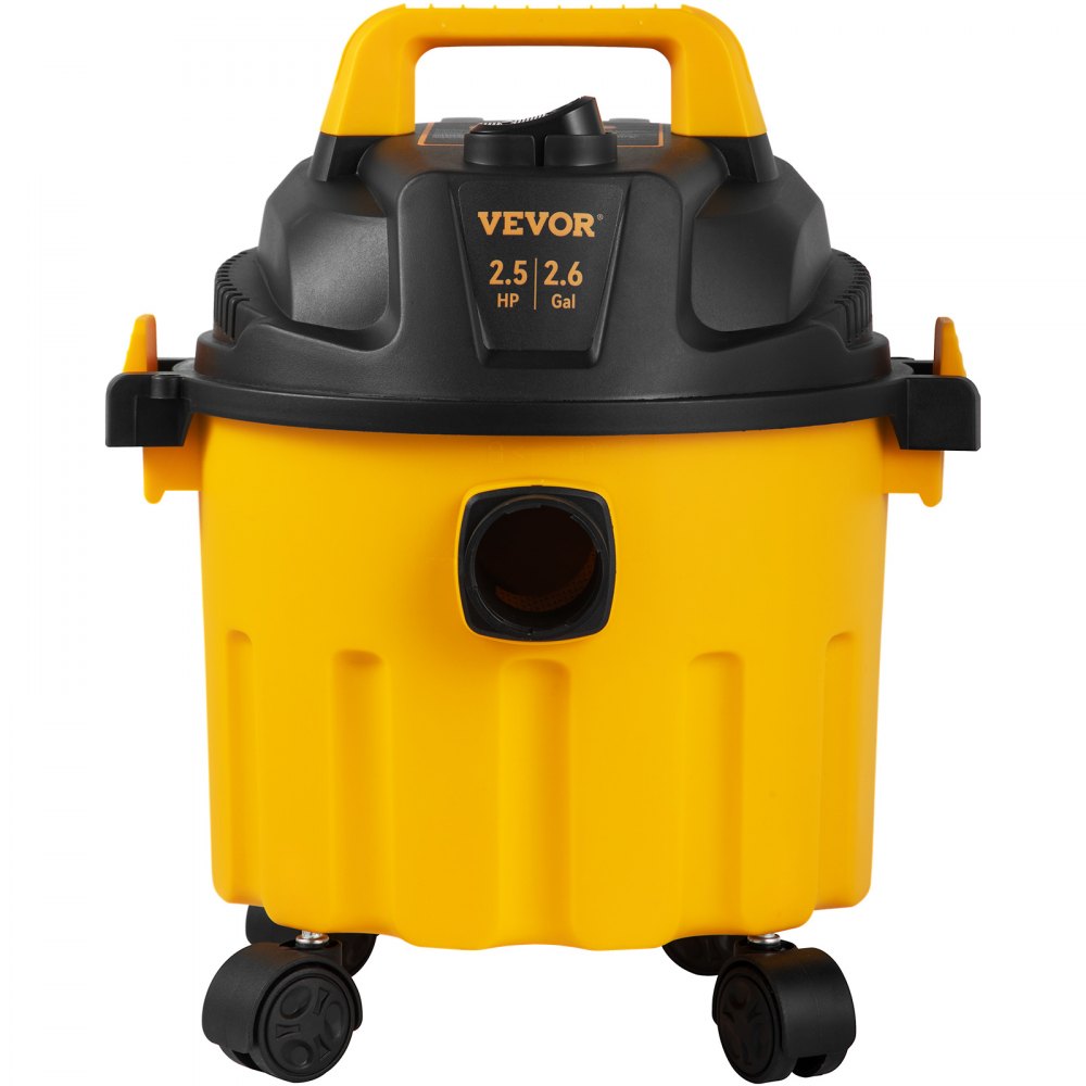 Aspiradora en seco y húmedo VEVOR, 2.6 galones, 2.5 HP pico, aspiradora portátil 3 en 1 para taller con función de soplado, almacenamiento de accesorios, perfecta para limpiar pisos, tapicería, espacios y automóviles, color negro/amarillo, certificación ETL