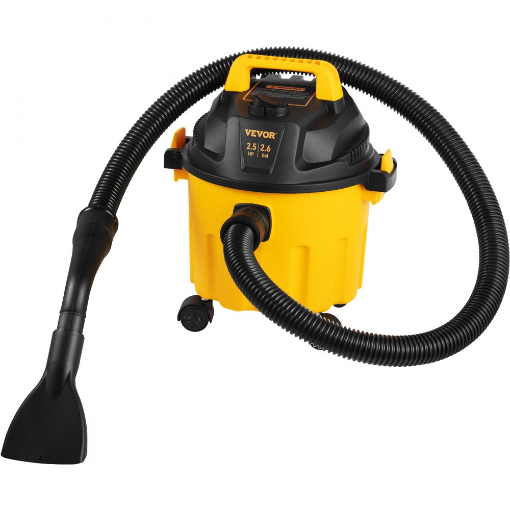 Aspiradora en seco y húmedo VEVOR, 2.6 galones, 2.5 HP pico, aspiradora portátil 3 en 1 para taller con función de soplado, almacenamiento de accesorios, perfecta para limpiar pisos, tapicería, espacios y automóviles, color negro/amarillo, certificación ETL
