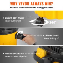 VEVOR Wet Dry Vac, 2.6 galones, 2.5 Peak HP, aspiradora de tienda 3 en 1 con función de soplado, portátil con accesorios para limpiar piso, tapicería, brecha, automóvil, lista ETL, amarillo