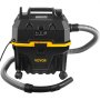 Aspiradora de taller VEVOR, negra y amarilla, potencia máxima de 5 hp, capacidad de 4 galones, manguera flexible, diseño compacto.