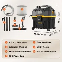 VEVOR Wet Dry Vac, 4 galones, 5 pico HP, aspiradora de tienda 3 en 1 con función de soplado Accesorios portátiles para limpiar piso, tapicería, espacio, automóvil, lista ETL, negro