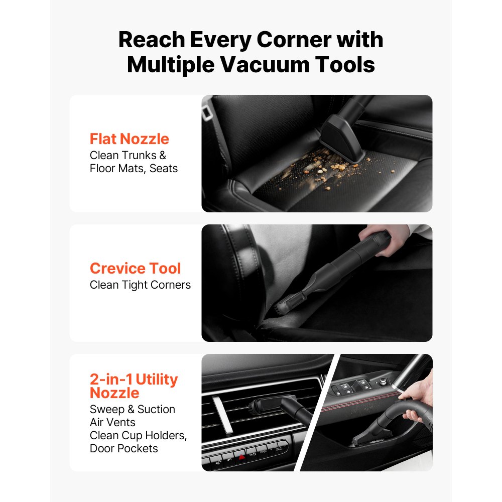 VEVOR Shop Vac, aspiradora de taller en seco de 2.6 galones, portátil de 2.5 HP con potencia máxima de entrada de 800 W, varias boquillas, manguera de 1.25 pulgadas de diámetro x 4 pies, cable de 9.2 pies para el hogar, garaje, obra, taller, color negro y naranja