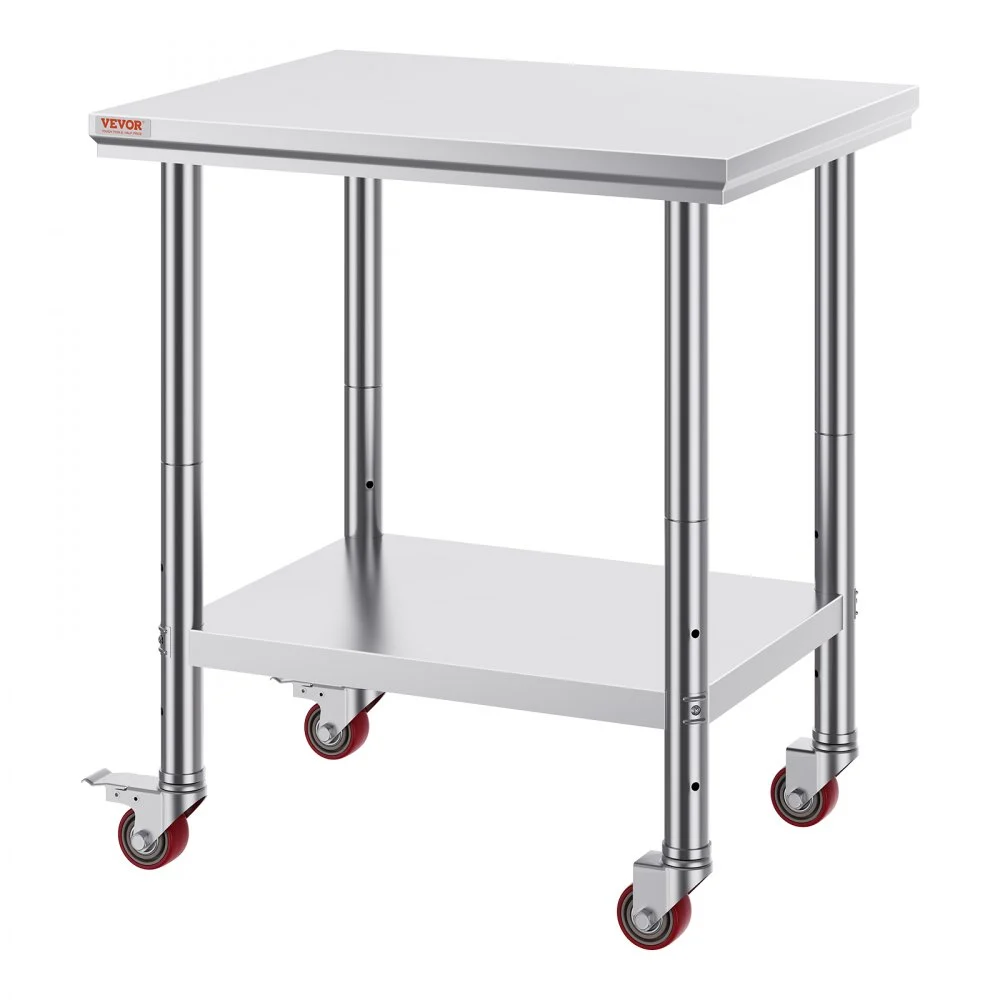 VEVOR Mesa de Preparación de Comida de Acero Inoxidable 76 x 60 x 80 cm Tabla de Cocina Profesional Capacidad de Carga 661 lbs Tabla de Trabajo de Cocina de Catering 4 Ruedas para Restaurante Escuela