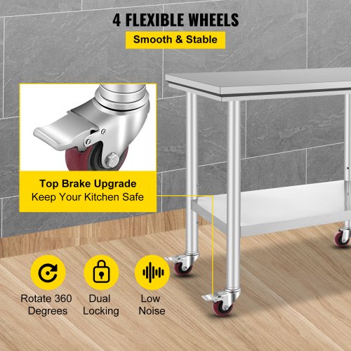 VEVOR Mesa Acero Inoxidable Mesas Cocina 36"x24" Preparación Comida 661 lbs
