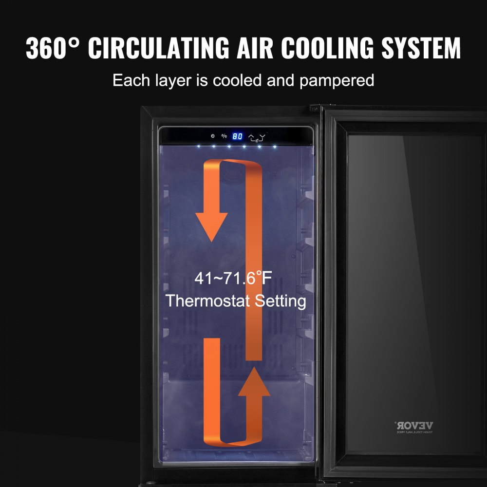 Vinoteca VEVOR con capacidad para 30 botellas, empotrable o independiente, con luz LED azul, puerta única, bloqueo para niños para cerveza, refrescos, vino y agua, homologada por ETL.