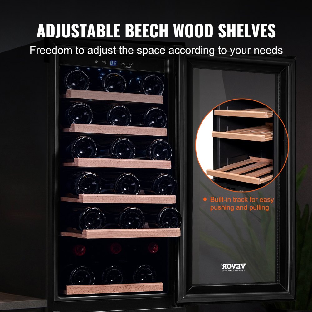 Vinoteca VEVOR con capacidad para 30 botellas, empotrable o independiente, con luz LED azul, puerta única, bloqueo para niños para cerveza, refrescos, vino y agua, homologada por ETL.