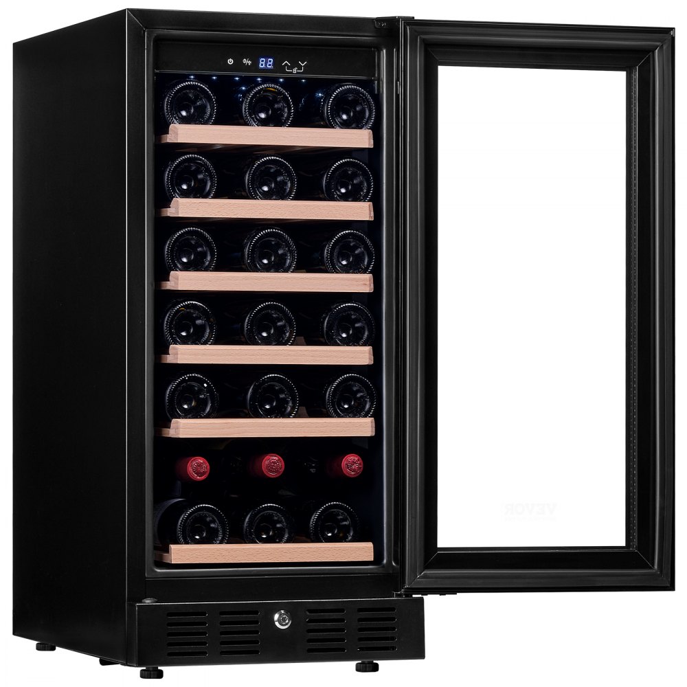Vinoteca VEVOR con capacidad para 30 botellas, empotrable o independiente, con luz LED azul, puerta única, bloqueo para niños para cerveza, refrescos, vino y agua, homologada por ETL.