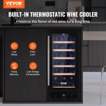 Enfriador de vino VEVOR, capacidad para 30 botellas debajo del mostrador, refrigerador de vino integrado o independiente, enfriador de bebidas con luz LED azul, puerta única, bloqueo para niños para beber cerveza, soda, vino, agua, lista ETL