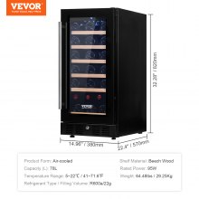 Enfriador de vino VEVOR, capacidad para 30 botellas debajo del mostrador, refrigerador de vino integrado o independiente, enfriador de bebidas con luz LED azul, puerta única, bloqueo para niños para beber cerveza, soda, vino, agua, lista ETL