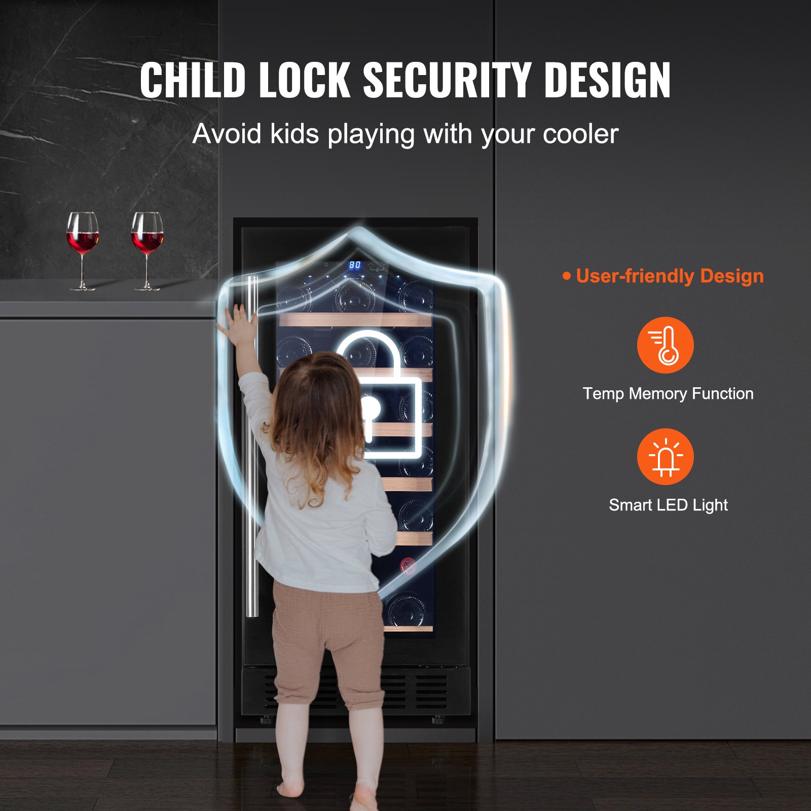 Vinoteca VEVOR con capacidad para 30 botellas, empotrable o independiente, con luz LED azul, puerta única, bloqueo para niños para cerveza, refrescos, vino y agua, homologada por ETL.