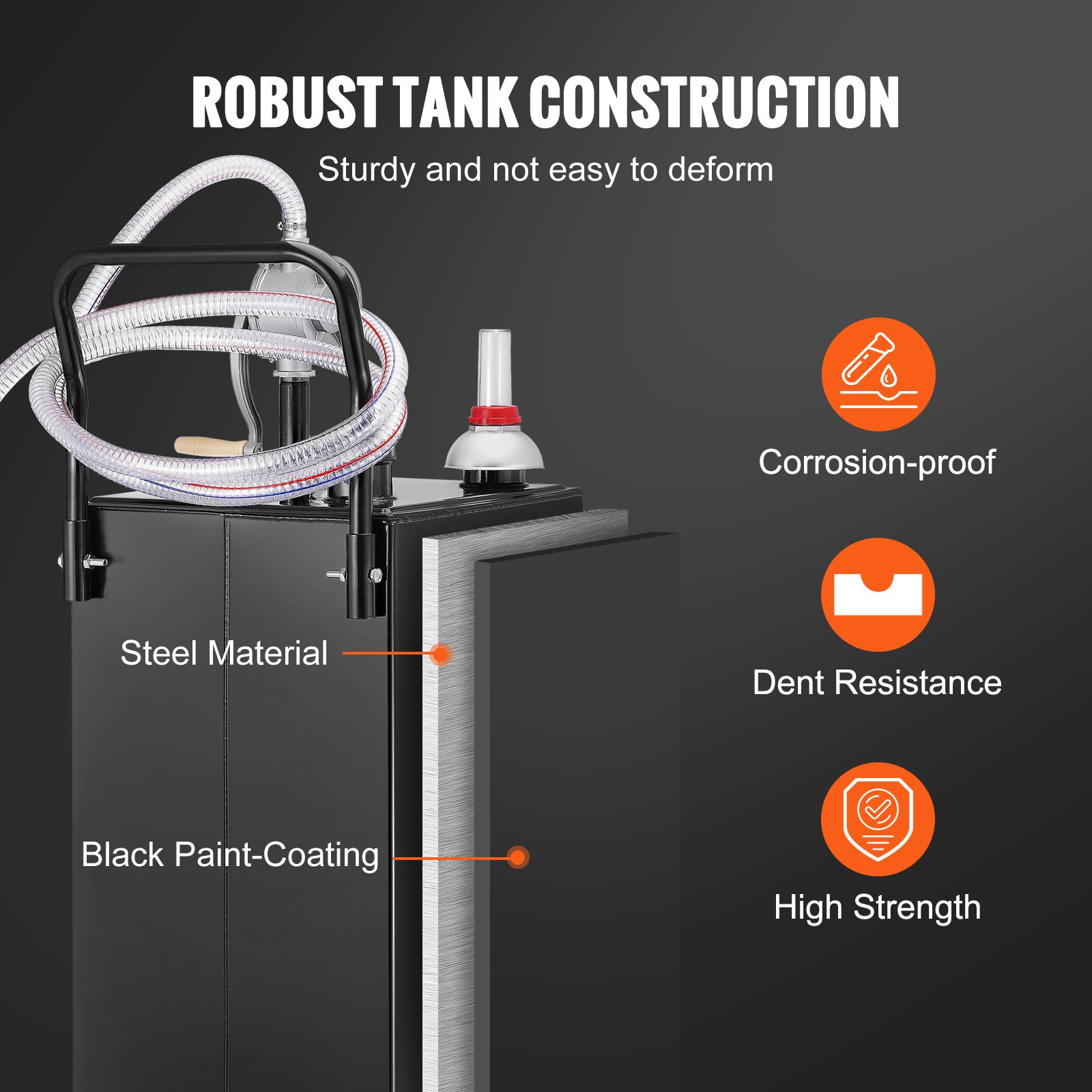 VEVOR Carro de Gasolina Tanque de Combustible 30 Galones con Ruedas Bomba de Transferencia Manual Contenedor de Combustible Diesel de Gasolina para Autos Cortadoras de Césped, Vehículos, Barcos, Negro