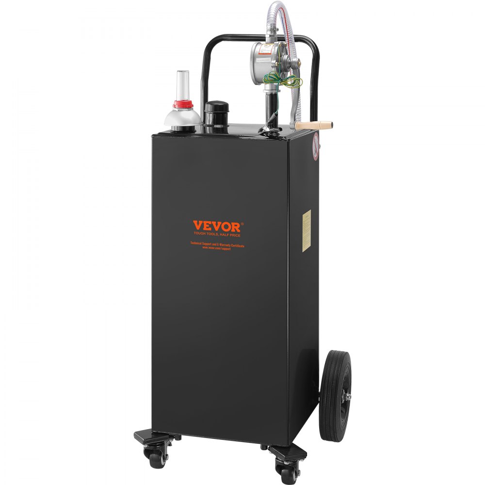 VEVOR Carro de Combustible Tanque de Almacenamiento de Gasolina de 35 Galones con 4 Ruedas Bomba de Transferencia Manual para Automóviles, Cortadoras de Césped, Vehículos Todo Terreno, Barco, Negro