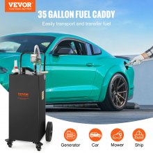 VEVOR Fuel Caddy, 35 galones, tanque de almacenamiento de gas en 4 ruedas, con bomba de transferencia manual, contenedor de combustible diésel de gasolina para coches, cortadoras de césped, vehículos todo terreno, barcos, más, negro