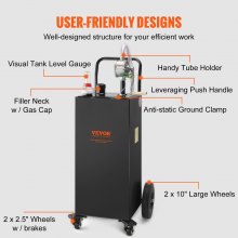 VEVOR Fuel Caddy, 35 galones, tanque de almacenamiento de gas en 4 ruedas, con bomba de transferencia manual, contenedor de combustible diésel de gasolina para coches, cortadoras de césped, vehículos todo terreno, barcos, más, negro