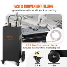 VEVOR Fuel Caddy, 35 galones, tanque de almacenamiento de gas en 4 ruedas, con bomba de transferencia manual, contenedor de combustible diésel de gasolina para coches, cortadoras de césped, vehículos todo terreno, barcos, más, negro