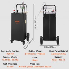 VEVOR Fuel Caddy, 35 galones, tanque de almacenamiento de gas en 4 ruedas, con bomba de transferencia manual, contenedor de combustible diésel de gasolina para coches, cortadoras de césped, vehículos todo terreno, barcos, más, negro