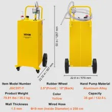 VEVOR Fuel Caddy, 35 galones, tanque de almacenamiento de gas en 4 ruedas, con bomba de transferencia Manuel, contenedor de combustible diesel de gasolina para automóviles, cortadoras de césped, vehíc