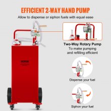 VEVOR Carrito de Combustible, 35 Galones, Tanque de Almacenamiento de Gas en 4 Ruedas, con Bomba de Transferencia Manuel, Contenedor de Combustible Diesel de Gasolina para Automóviles, Cortacésped, ATV, Barcos, Más, Rojo