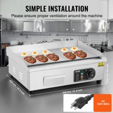 VEVOR Plancha eléctrica comercial 1600W Encimera Parrilla superior semiplana 122 ℉-572 ℉