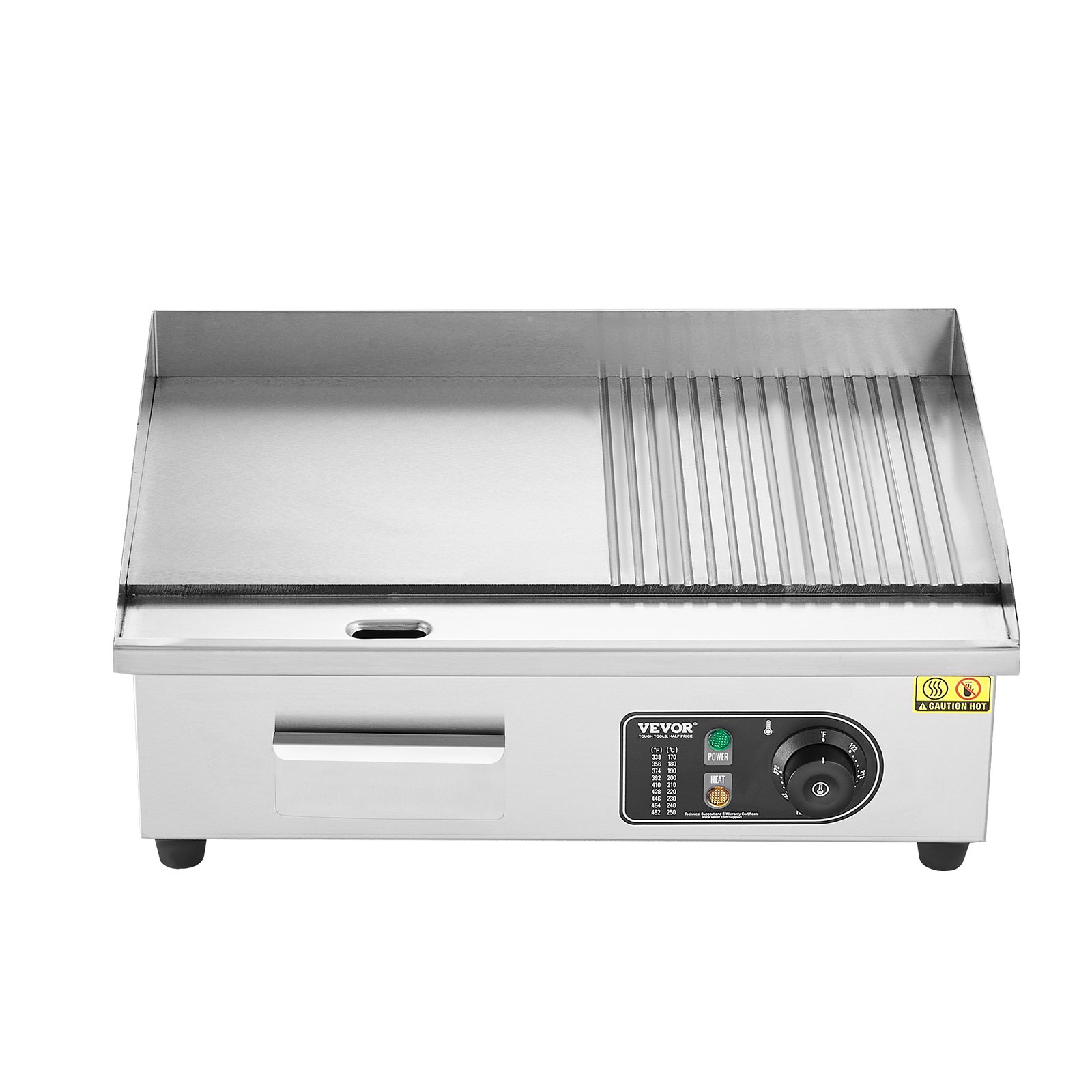 Plancha eléctrica comercial VEVOR, 1600 W, parrilla semiplana para encimera, temperatura ajustable de 50 °C a 290 °C, 54 x 30 x 1 cm, de acero inoxidable, con 2 palas y 2 cepillos para el hogar o el restaurante.