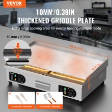 VEVOR - Plancha eléctrica comercial, 2800 W, parrilla de encimera plana, temperatura ajustable de 122 ℉ a 572 ℉, 28,74 x 15,75 x 0,39 pulgadas, plancha de acero inoxidable con 2 palas y 2 cepillos para el hogar o el restaurante