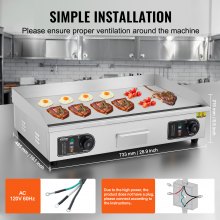 VEVOR - Plancha eléctrica comercial, 2800 W, parrilla de encimera plana, temperatura ajustable de 122 ℉ a 572 ℉, 28,74 x 15,75 x 0,39 pulgadas, plancha de acero inoxidable con 2 palas y 2 cepillos para el hogar o el restaurante