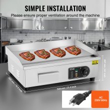 VEVOR Plancha eléctrica comercial 3200 W Parrilla superior plana para encimera 122 ℉-572 ℉