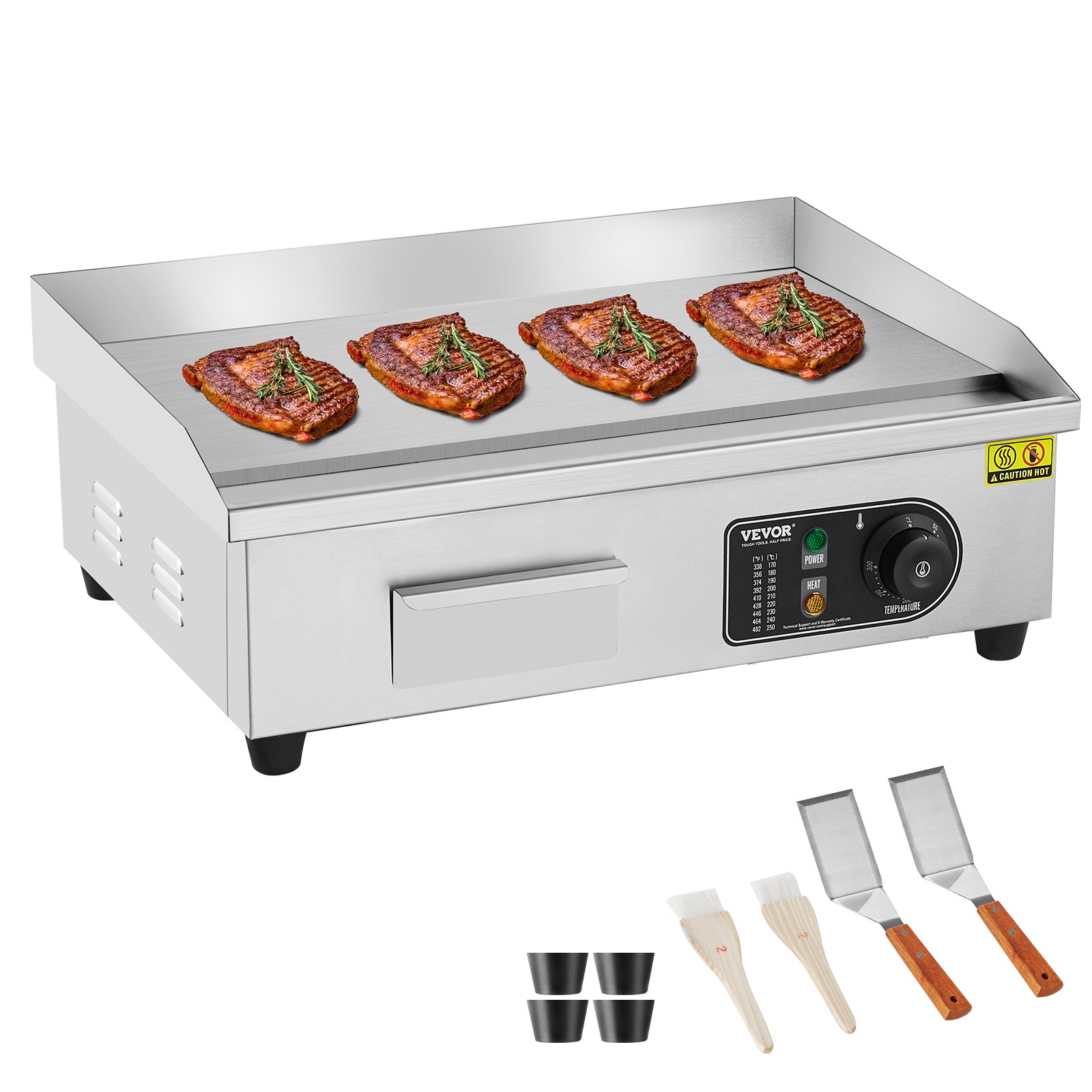 Plancha eléctrica comercial VEVOR, 3200 W, parrilla de encimera plana, temperatura ajustable de 50 °C a 270 °C, 54,5 x 30 x 1 cm, de acero inoxidable, con 2 palas y 2 cepillos para el hogar o el restaurante.