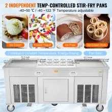 VEVOR Máquina para hacer rollos de helado frito, 2 piezas de 17,7" x 17,7" cuadradas para helado salteado, máquina para hacer helado comercial de acero inoxidable con compresor y 4 raspadores, para helado, yogur helado