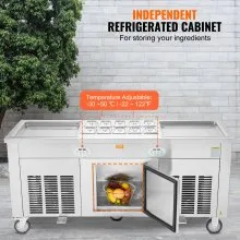 VEVOR Máquina para hacer rollos de helado frito, 2 piezas de 17,7" x 17,7" cuadradas para helado salteado, máquina para hacer helado comercial de acero inoxidable con compresor y 4 raspadores, para helado, yogur helado