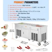 VEVOR Máquina para hacer rollos de helado frito, 2 piezas de 17,7" x 17,7" cuadradas para helado salteado, máquina para hacer helado comercial de acero inoxidable con compresor y 4 raspadores, para helado, yogur helado