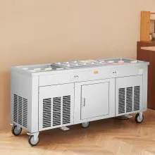 VEVOR Máquina para hacer rollos de helado frito, 2 piezas de 17,7" x 17,7" cuadradas para helado salteado, máquina para hacer helado comercial de acero inoxidable con compresor y 4 raspadores, para helado, yogur helado