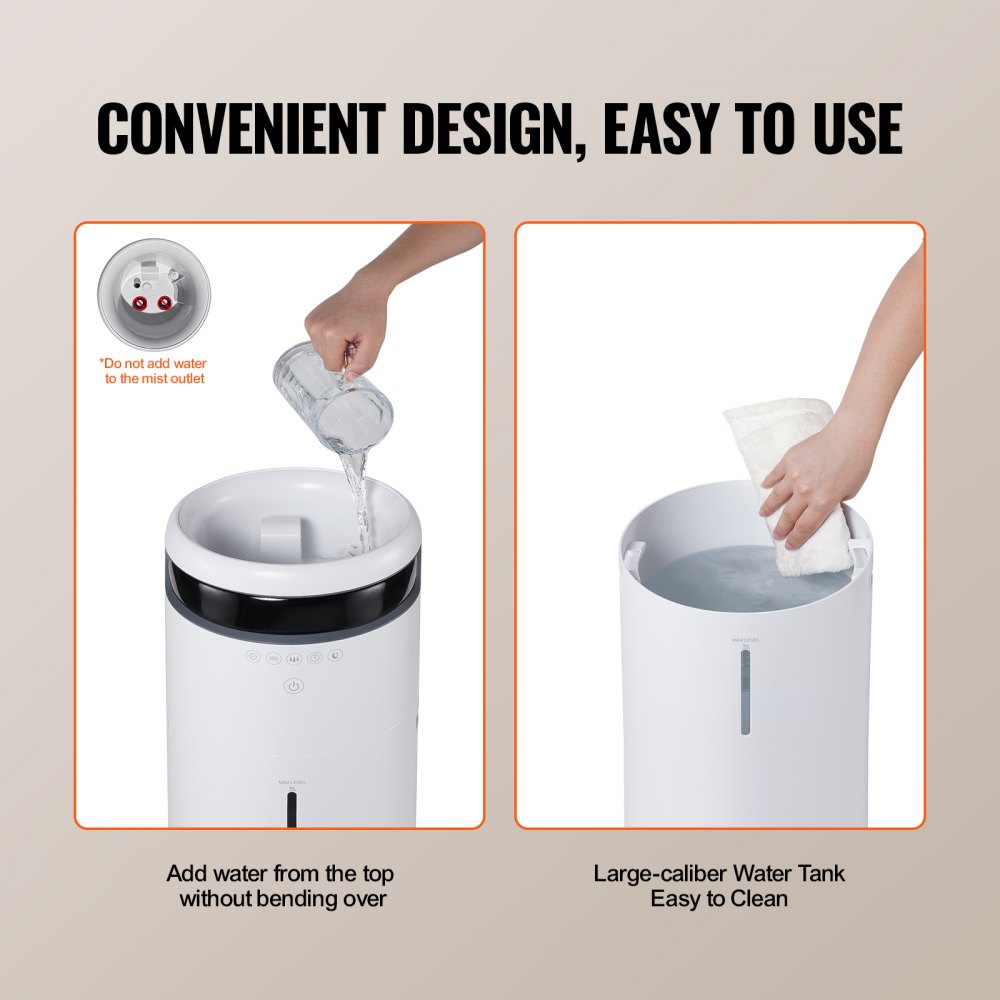 Humidificador VEVOR para habitaciones grandes, humidificador comercial para toda la casa (119,5 m²), tanque de agua de 16 l, luz nocturna, temporizador de 12 h y apagado automático, invernadero, tubo de ramificación comercial con boquilla de 360°.