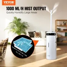 VEVOR Humidificador para el hogar habitación grande, humidificador comercial para toda la casa 1291.7 pies cuadrados, tanque de agua de 16 L y luz nocturna y temporizador de 12 horas y apagado automático, invernadero, tubo de rama comercial con boquilla de 360°