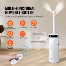 VEVOR Humidificador para el hogar habitación grande, humidificador comercial para toda la casa 1291.7 pies cuadrados, tanque de agua de 16 L y luz nocturna y temporizador de 12 horas y apagado automático, invernadero, tubo de rama comercial con boquilla de 360°