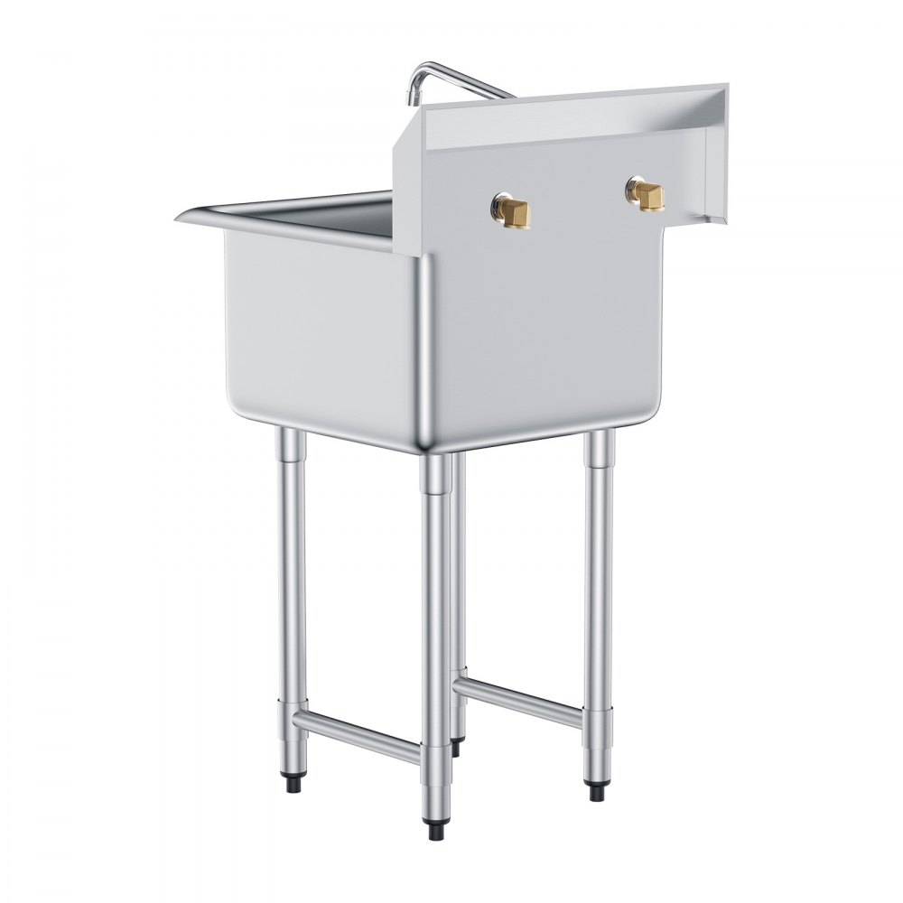 VEVOR Fregadero de preparación y uso de acero inoxidable, fregadero pequeño independiente de 1 compartimento que incluye grifo y patas, fregaderos comerciales de un solo tazón de 21"x41" para garaje,