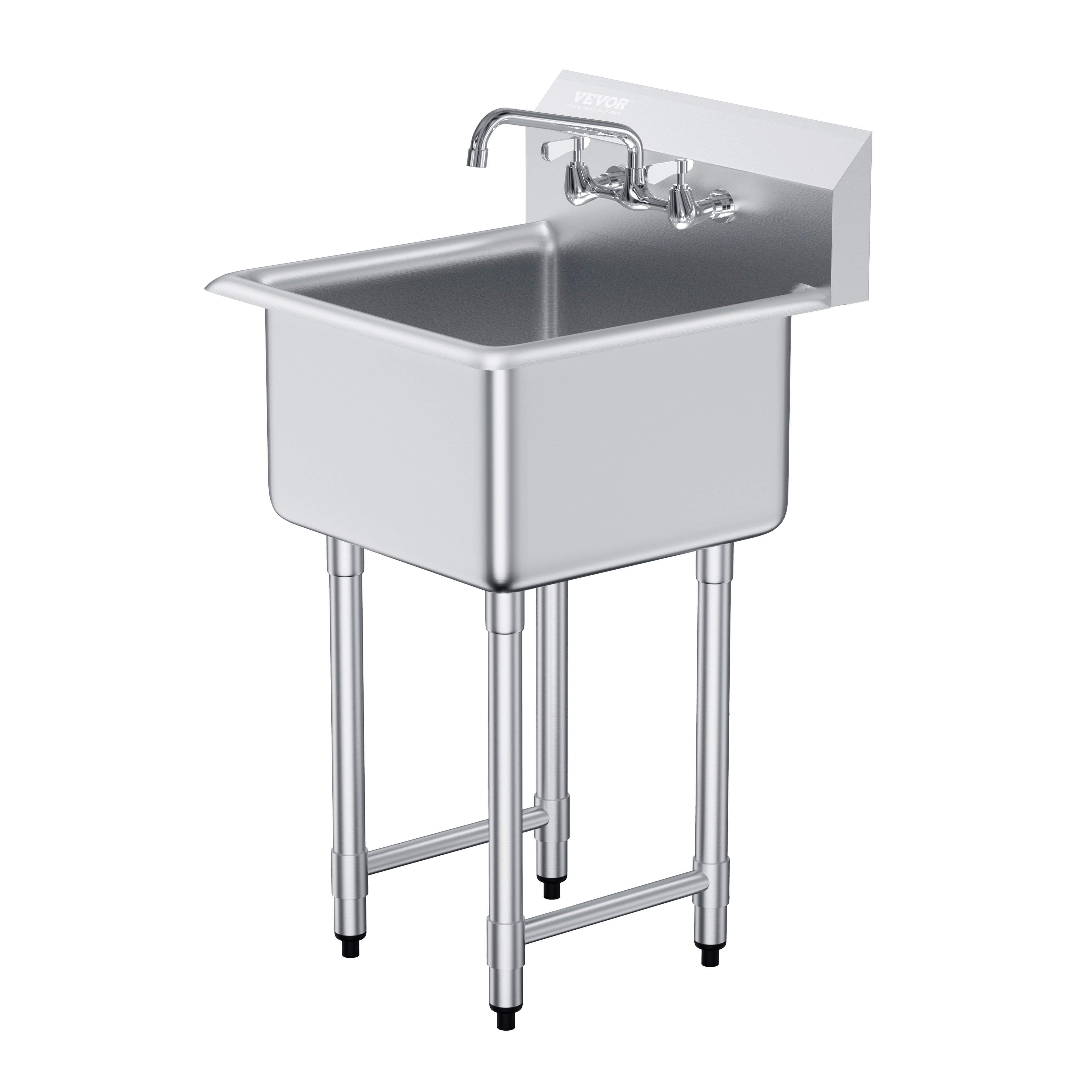 VEVOR Fregadero de preparación y uso de acero inoxidable, fregadero pequeño independiente de 1 compartimento que incluye grifo y patas, fregaderos comerciales de un solo tazón de 21"x41" para garaje,