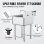 Fregadero de acero inoxidable VEVOR para uso general y preparación, fregadero pequeño independiente de 1 compartimento, incluye grifo y patas, fregaderos comerciales de un solo tazón de 27" x 41" para garaje, restaurante, cocina, lavandería, certificado por NSF