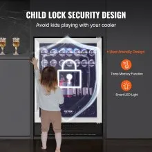 Enfriador de vino VEVOR, capacidad de 154 latas debajo del mostrador, refrigerador de vino integrado o independiente, enfriador de bebidas con luz LED azul, puerta única, bloqueo para niños para beber cerveza, soda, vino, agua, lista ETL