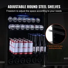 Enfriador de vino VEVOR, capacidad de 154 latas debajo del mostrador, refrigerador de vino integrado o independiente, enfriador de bebidas con luz LED azul, puerta única, bloqueo para niños para beber cerveza, soda, vino, agua, lista ETL