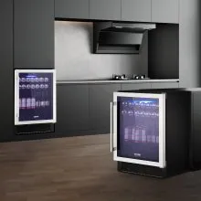 Enfriador de vino VEVOR, capacidad de 154 latas debajo del mostrador, refrigerador de vino integrado o independiente, enfriador de bebidas con luz LED azul, puerta única, bloqueo para niños para beber cerveza, soda, vino, agua, lista ETL