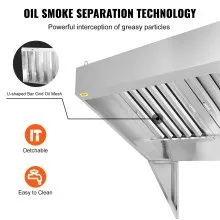 VEVOR Campana de escape comercial, escape de campana de camión de alimentos de 4 pies, campana de remolque de concesión de acero inoxidable 201 con 2 mallas de filtro de aceite de rejilla en forma de U desmontables, campana de ventilación resistente a la oxidación para restaurante de cocina